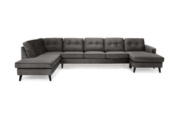 Monroe U-sofa Large M. Chaiselong, Mørkegrå Velour (Venstrevendt)
