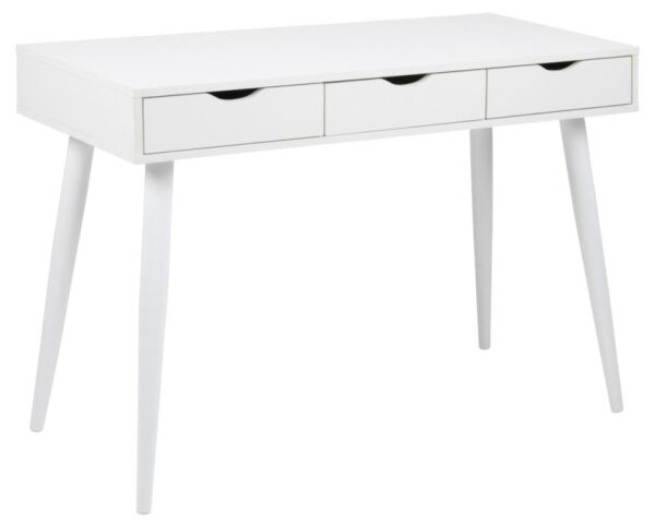 Space skrivebord 110 x 50 hvid Melamin med 3 skuffer og med hvide ben.