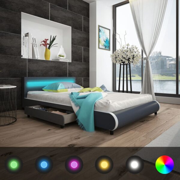 vidaXL seng med madras LED grå kunstlæder 140 x 200 cm