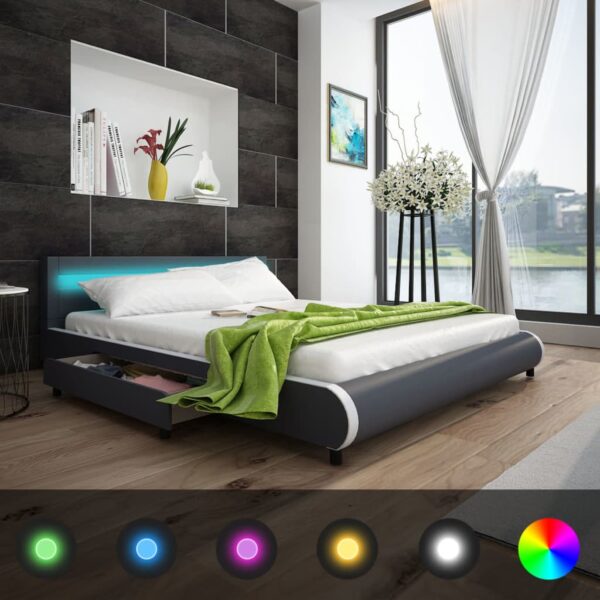 vidaXL seng med madras LED grå kunstlæder 180 x 200 cm