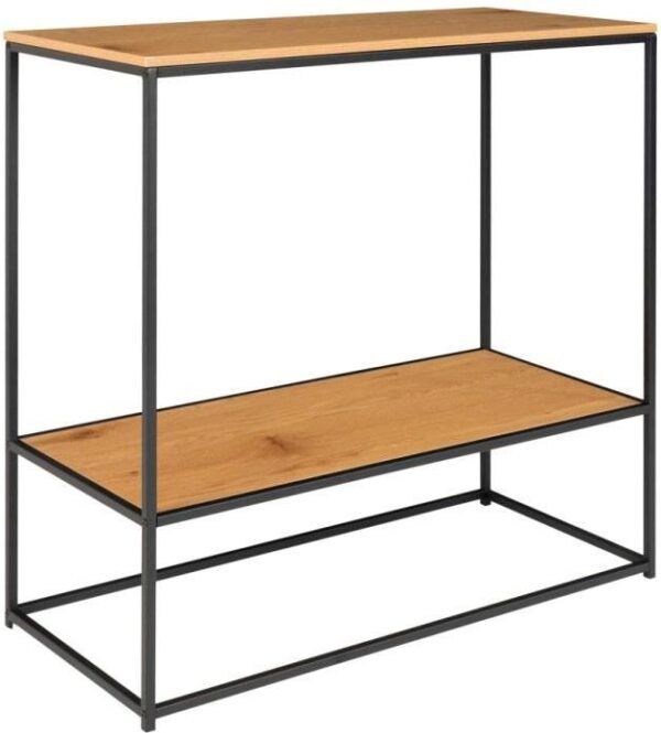 Valencia 80 cm reol med sort metalstel og med 2 hylder i ege look.