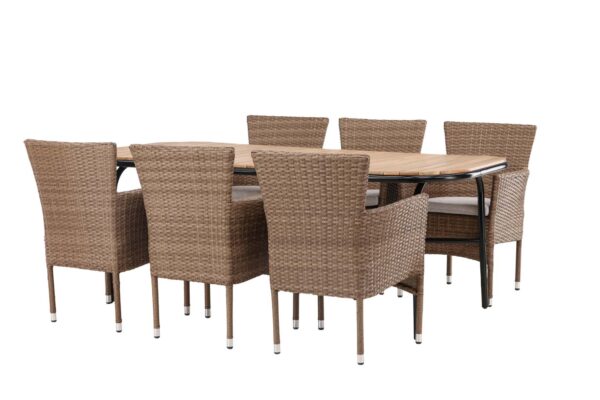 Holmbeck havesæt bord 90x200cm natur, 6 stole Malina natur